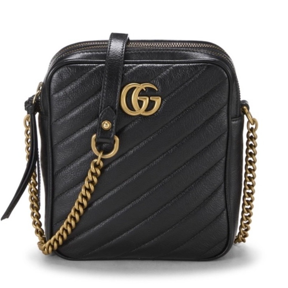 Gucci Black Leather GG Marmont Double Zip Crossbody NWT